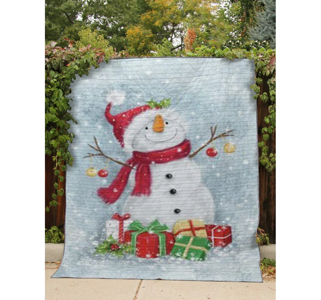 Throw Blanket, Quilt - - Snowman With Presents Sherpa Fleece