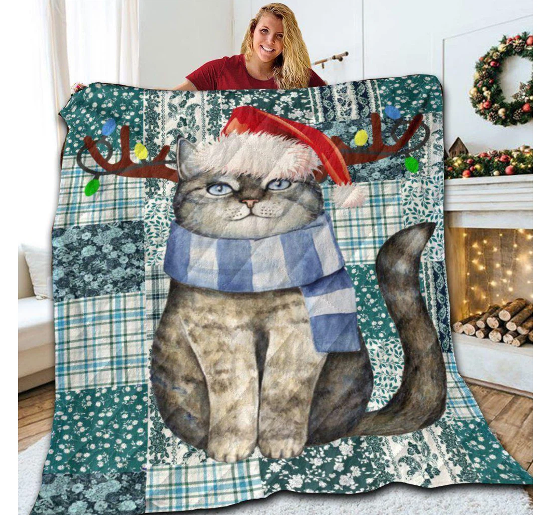 Throw Blanket, Quilt - Cat Cats Reindeer Sherpa Fleece