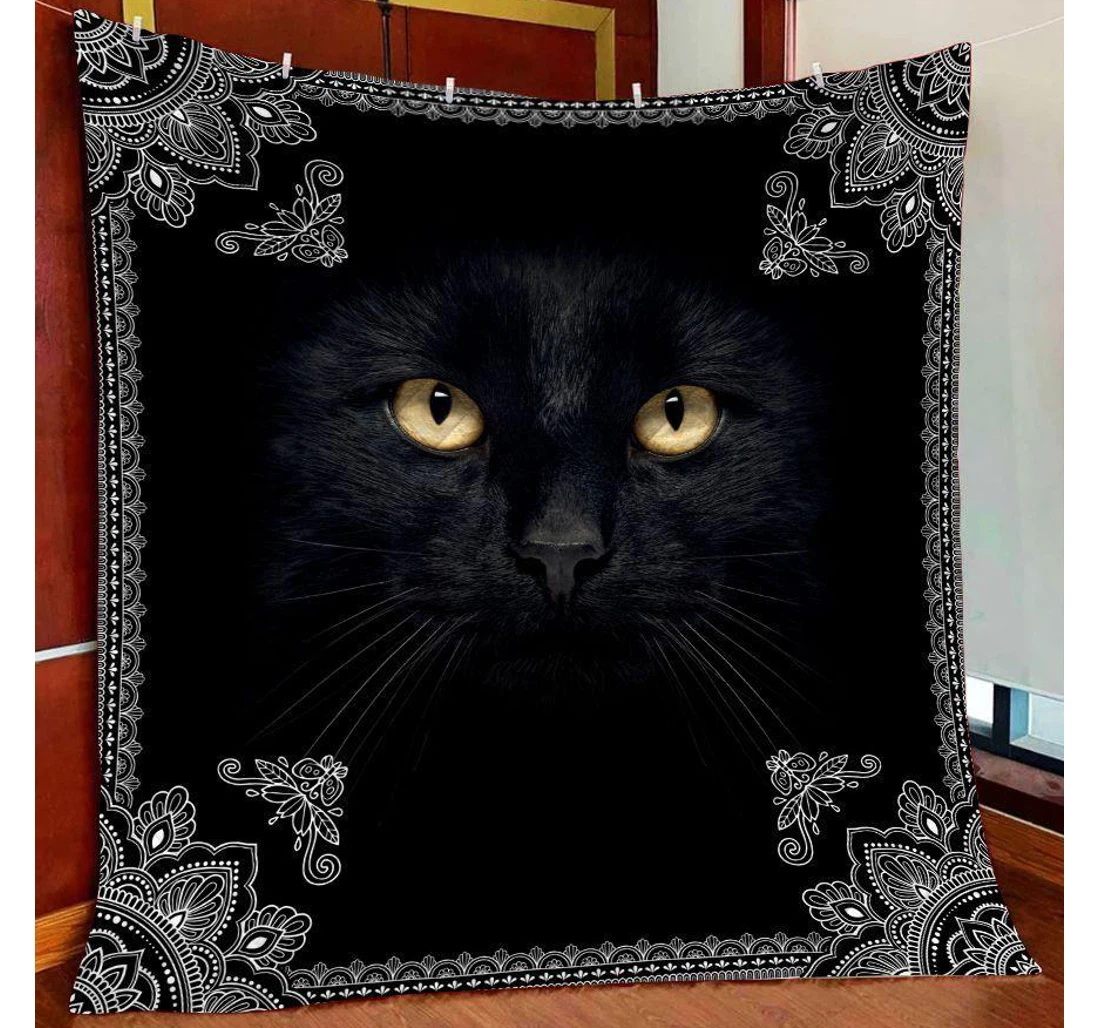 Throw Blanket, Quilt - Cat Black Cat's Face Sherpa Fleece