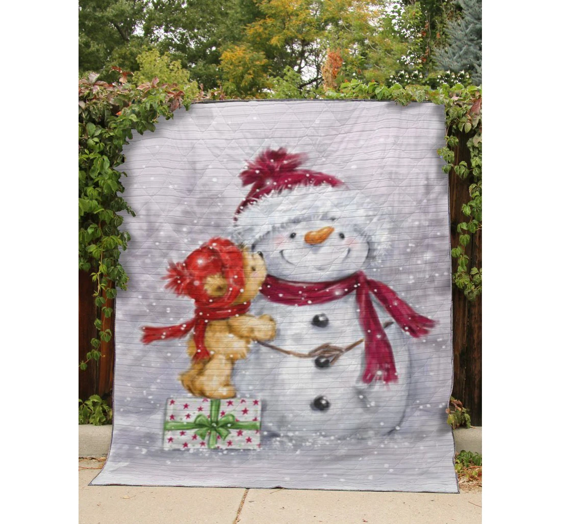 Throw Blanket, Quilt - - Snowman And Teddy Bear Sherpa Fleece