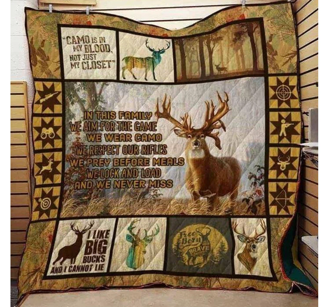 Throw Blanket, Quilt - Deer Hunting In This Family We Aim The Game Sherpa Fleece