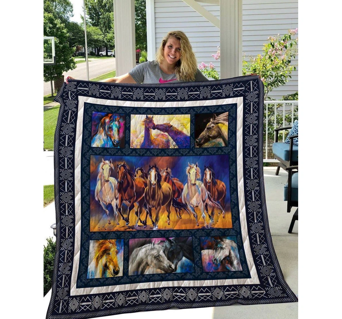 Throw Blanket, Quilt - Horse Lover Horse Sherpa Fleece