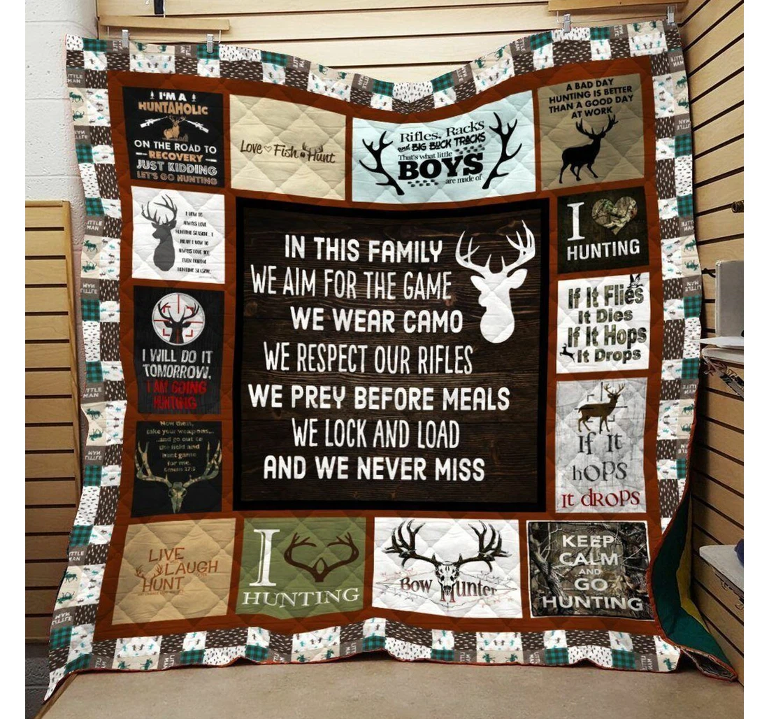 Throw Blanket, Quilt - Deer Hunting In This Family We Respect Out Rifles Sherpa Fleece