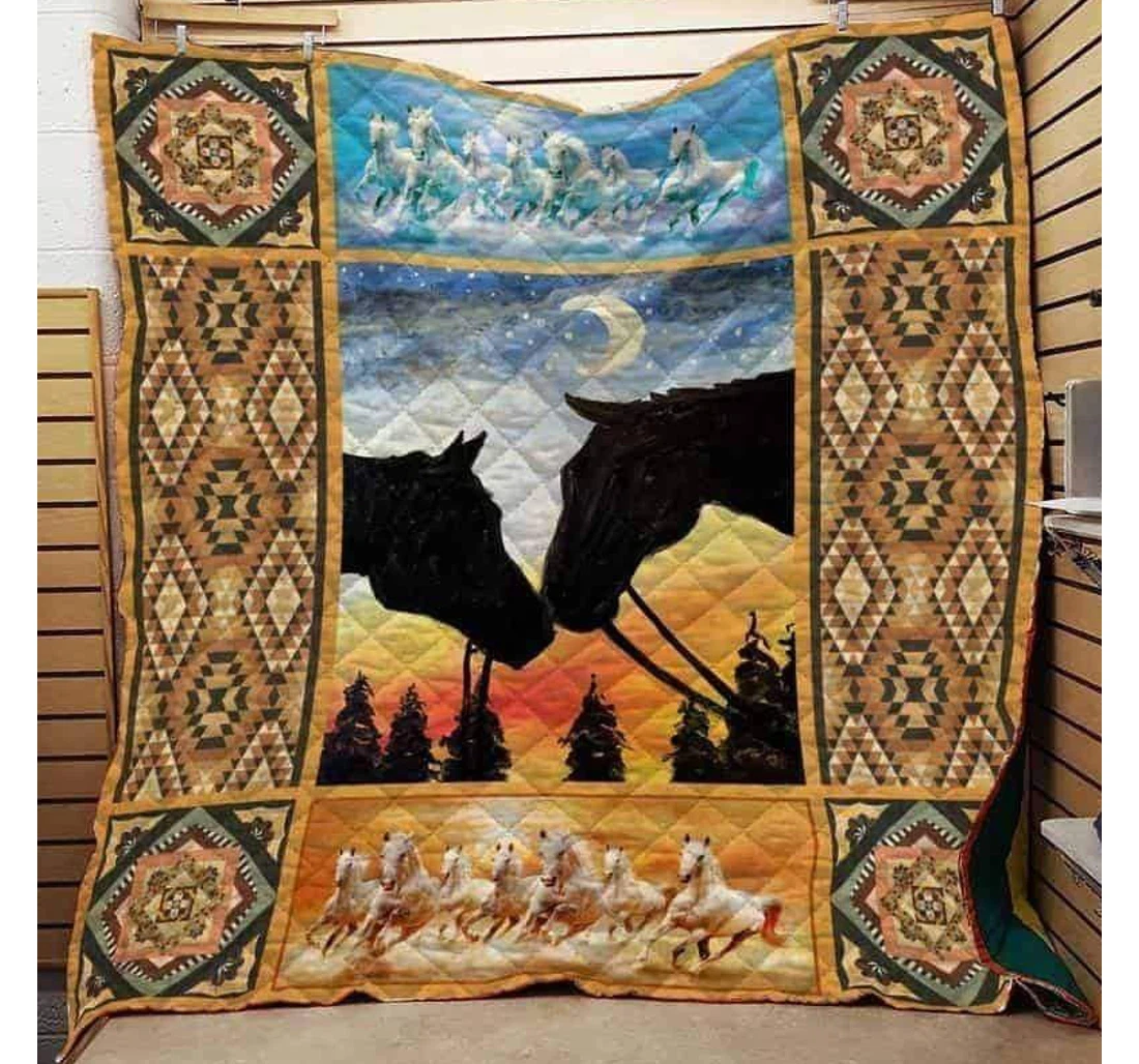 Throw Blanket, Quilt - Horse Love Couple Horse Sherpa Fleece