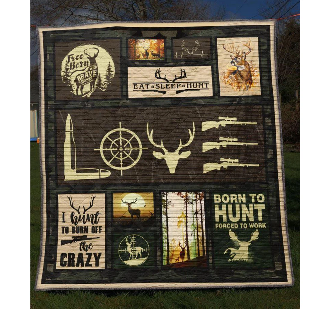 Throw Blanket, Quilt - Deer Hunting Free Born Sherpa Fleece