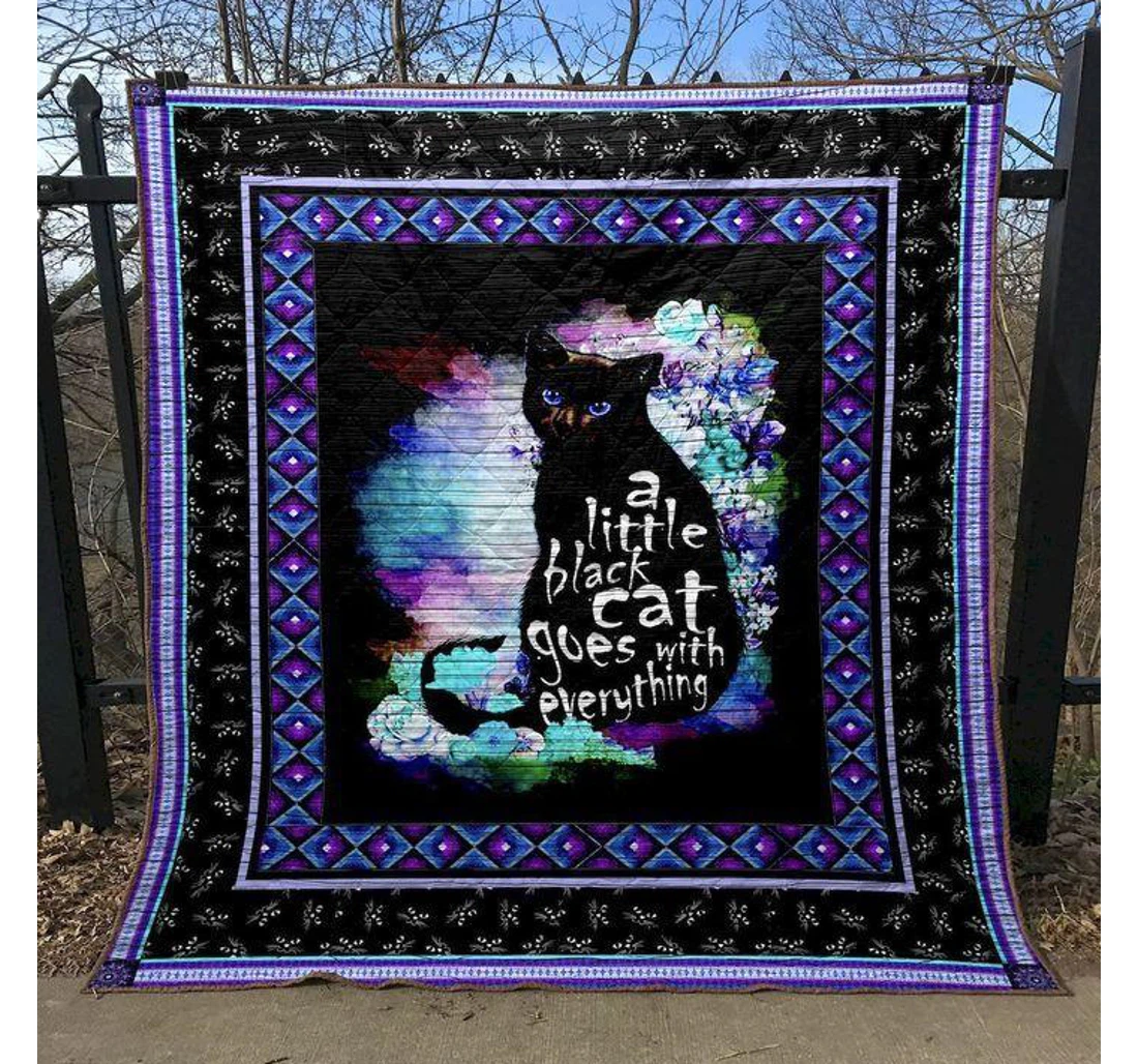 Throw Blanket, Quilt - Cat A Little Black Cat Goes With Everything Sherpa Fleece