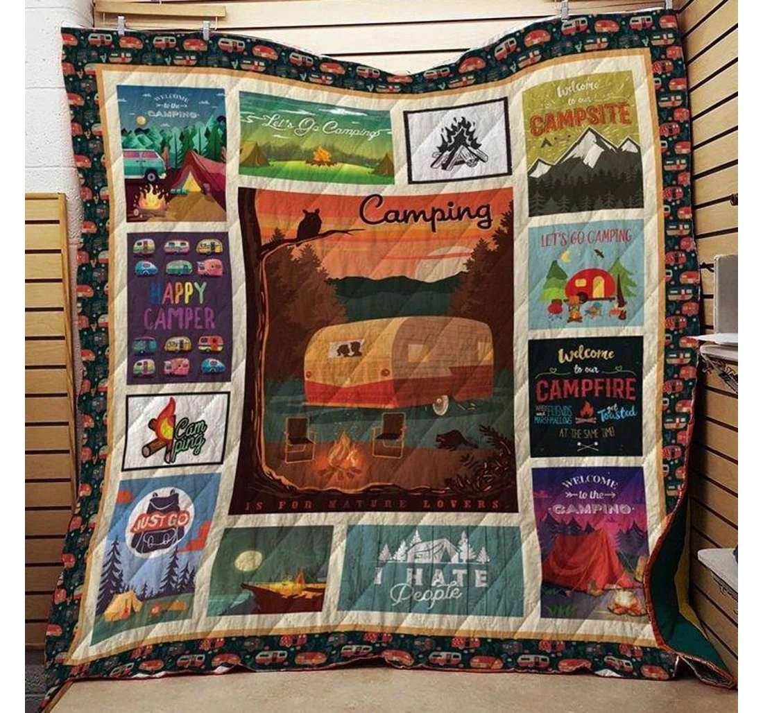 Throw Blanket, Quilt - Camping Let's Go Camping I Hate People Sherpa Fleece