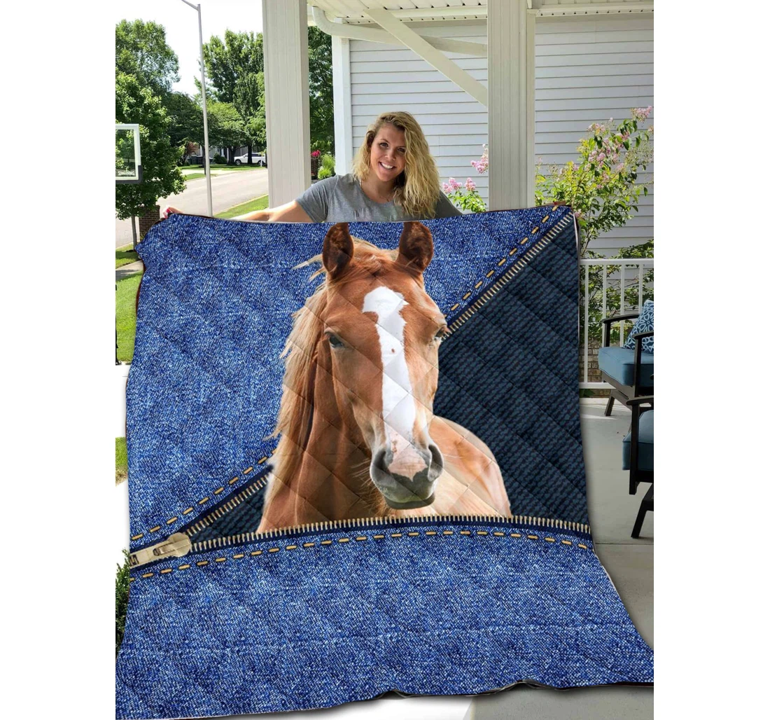 Throw Blanket, Quilt - Horse -horse Lock Sherpa Fleece