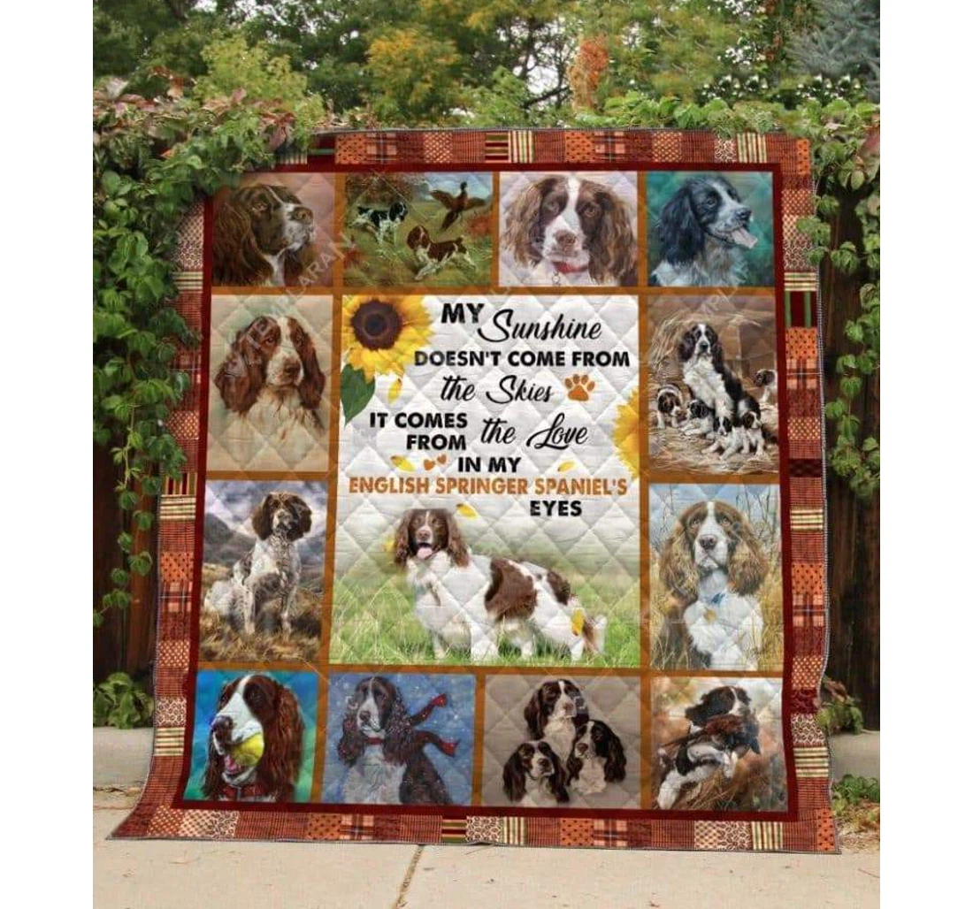Throw Blanket, Quilt - English Springer Spaniel Sunflower Blooming Today Sherpa Fleece