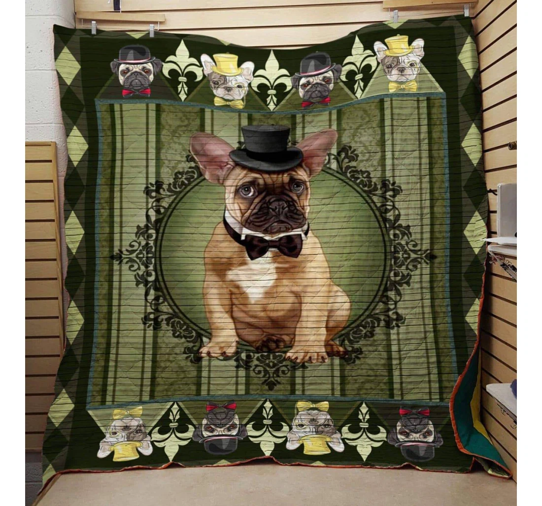 Throw Blanket, Quilt - French Bulldog Bulldog Gentleman Sherpa Fleece