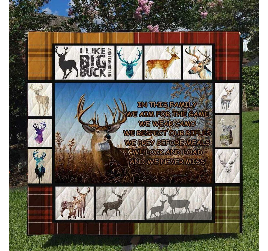 Throw Blanket, Quilt - Deer Hunting We Never Miss Sherpa Fleece