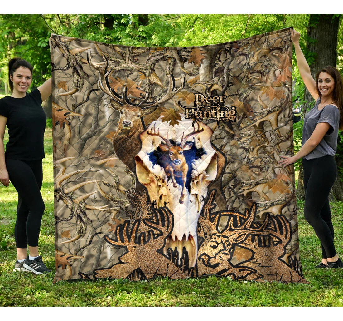 Throw Blanket, Quilt - Deer Hunting Hunting Deer All Over Sherpa Fleece