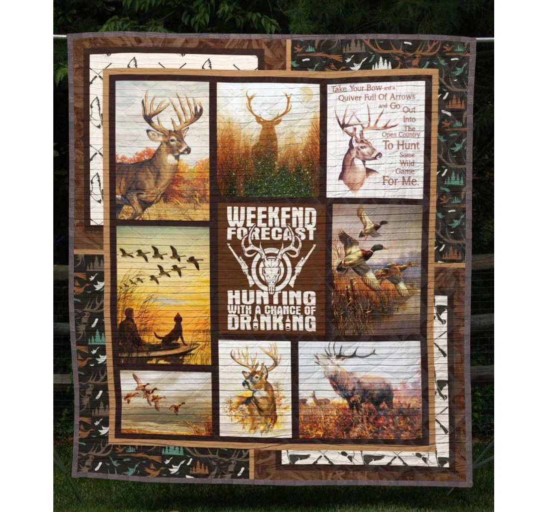 Throw Blanket, Quilt - Deer Hunting Weekend Forecast Sherpa Fleece