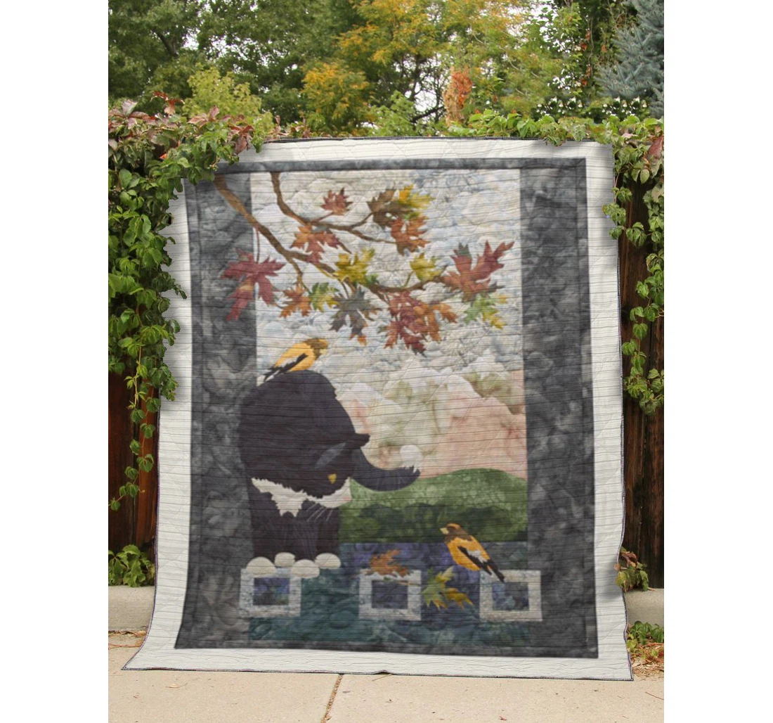 Throw Blanket, Quilt - Cat Cat Birdwatching Sherpa Fleece