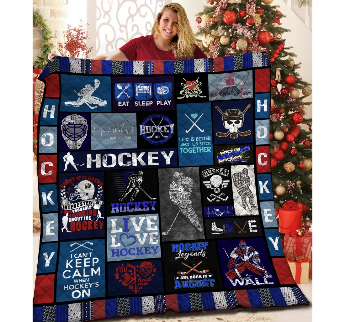 Throw Blanket, Quilt - Hockey Hockey Lover Sherpa Fleece