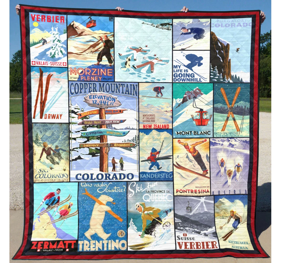 Throw Blanket, Quilt - Skiing Colorado Sherpa Fleece