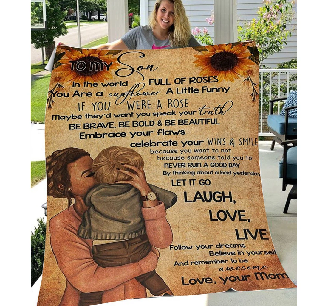 Throw Blanket, Quilt - Personalized To My Son Family Live Laugh Love Sherpa Fleece