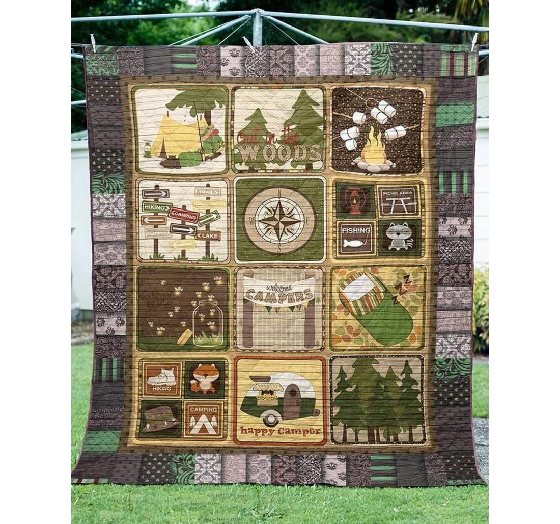 Throw Blanket, Quilt - Camping Out In The Woods Sherpa Fleece