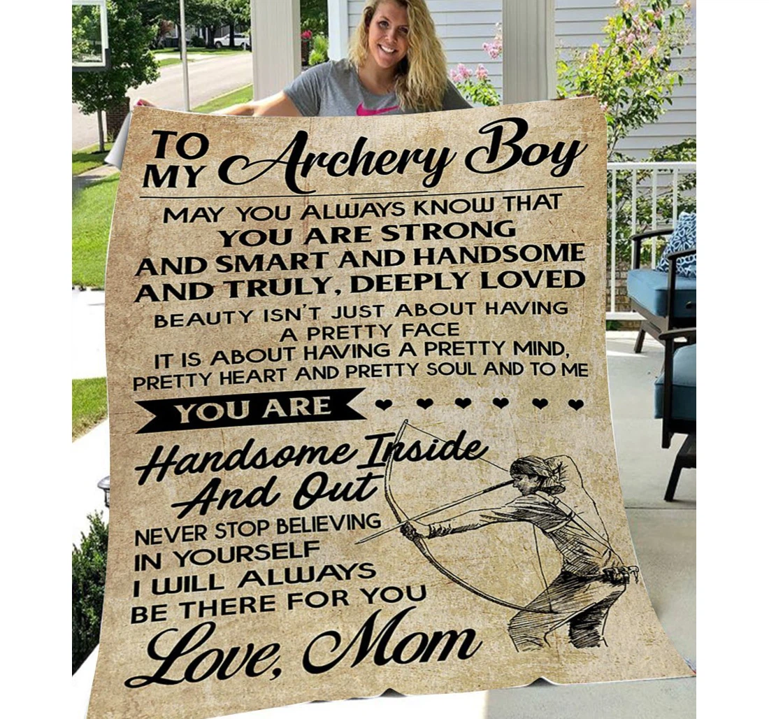 Throw Blanket, Quilt - Personalized To My Son Family My Archery Boy Sherpa Fleece