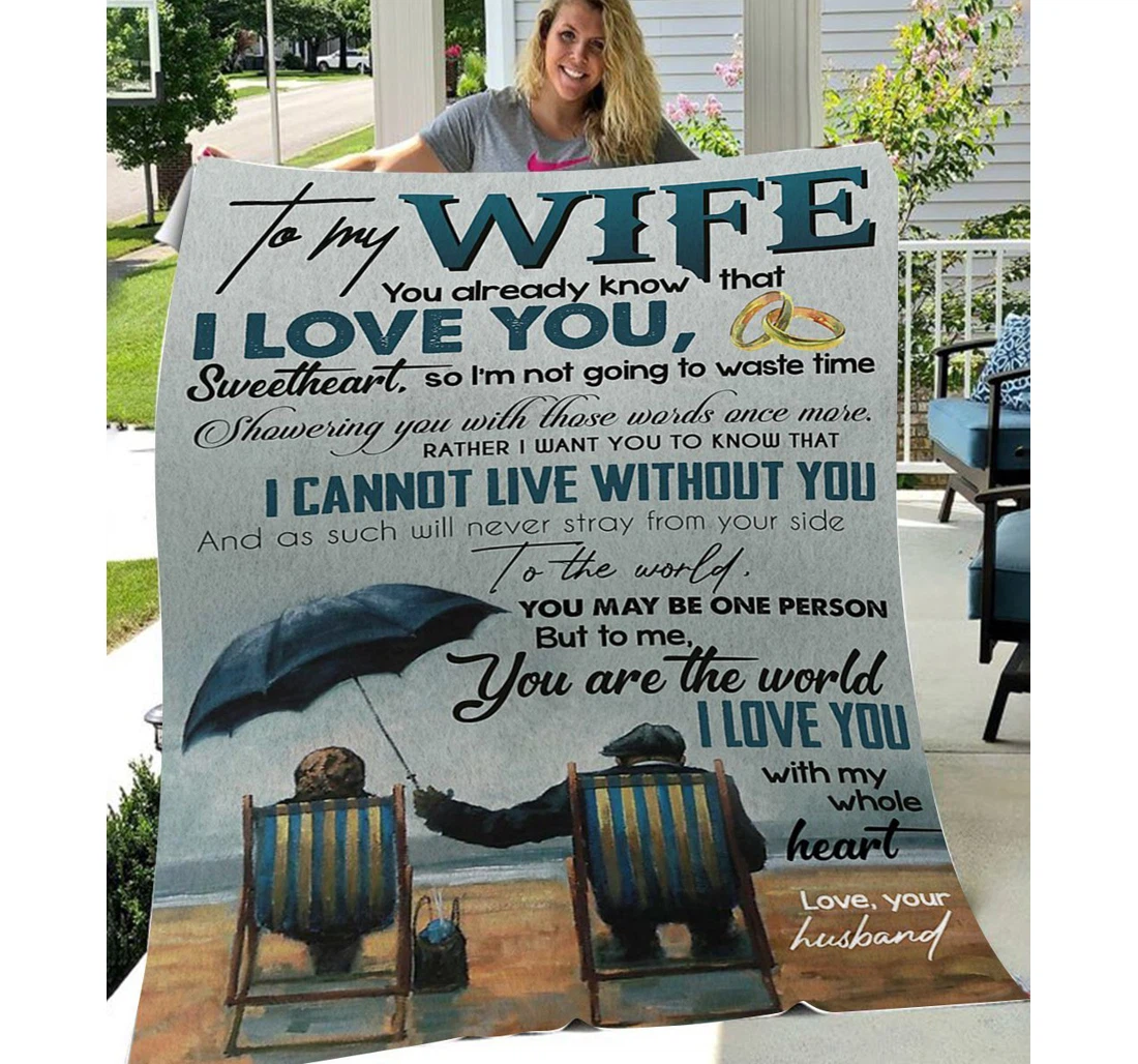 Throw Blanket, Quilt - Personalized To My Wife Family Beach The World To Me Sherpa Fleece