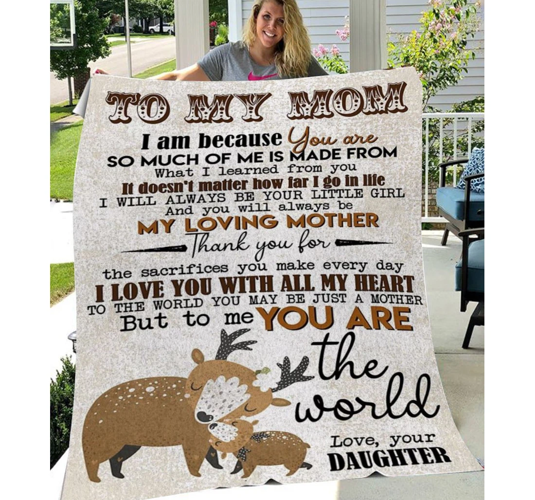 Throw Blanket, Quilt - Personalized To Mom Family Deer My Loving Mom Sherpa Fleece