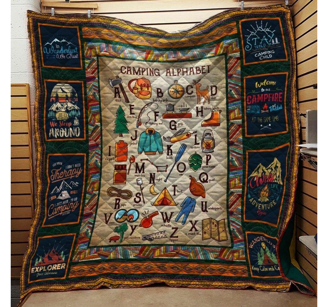 Throw Blanket, Quilt - Camping Camping Alphabet Sherpa Fleece