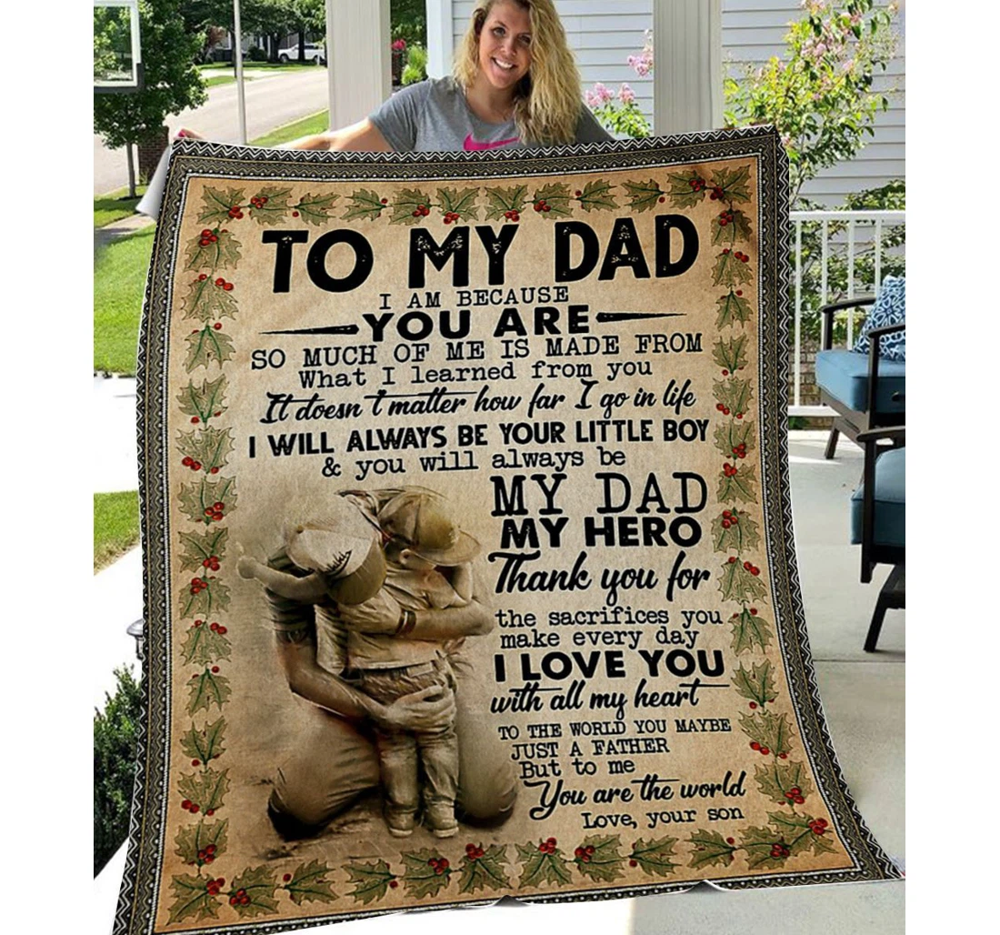 Throw Blanket, Quilt - Family My Dad My Hero Sherpa Fleece