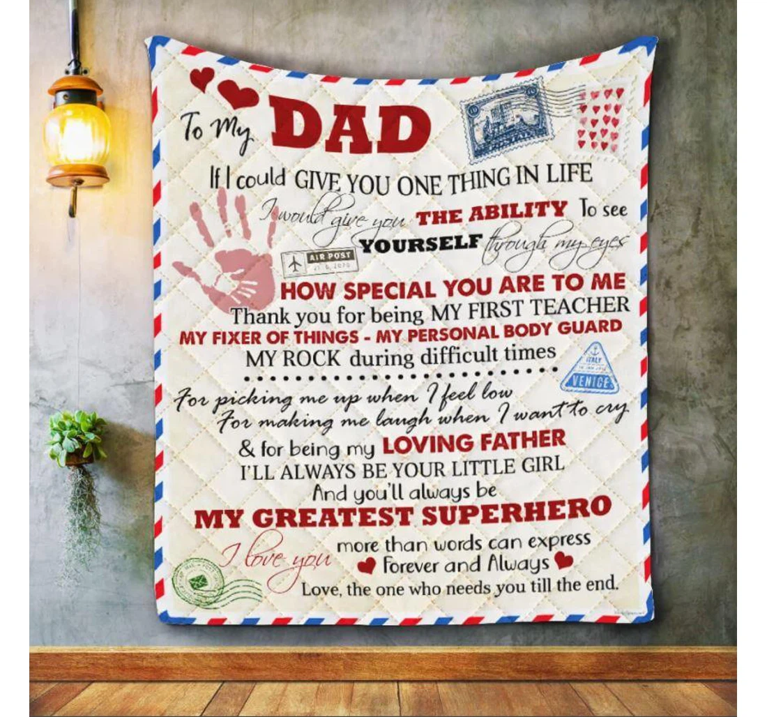 Throw Blanket, Quilt - Family To My Dad My Greatest Superhero Sherpa Fleece