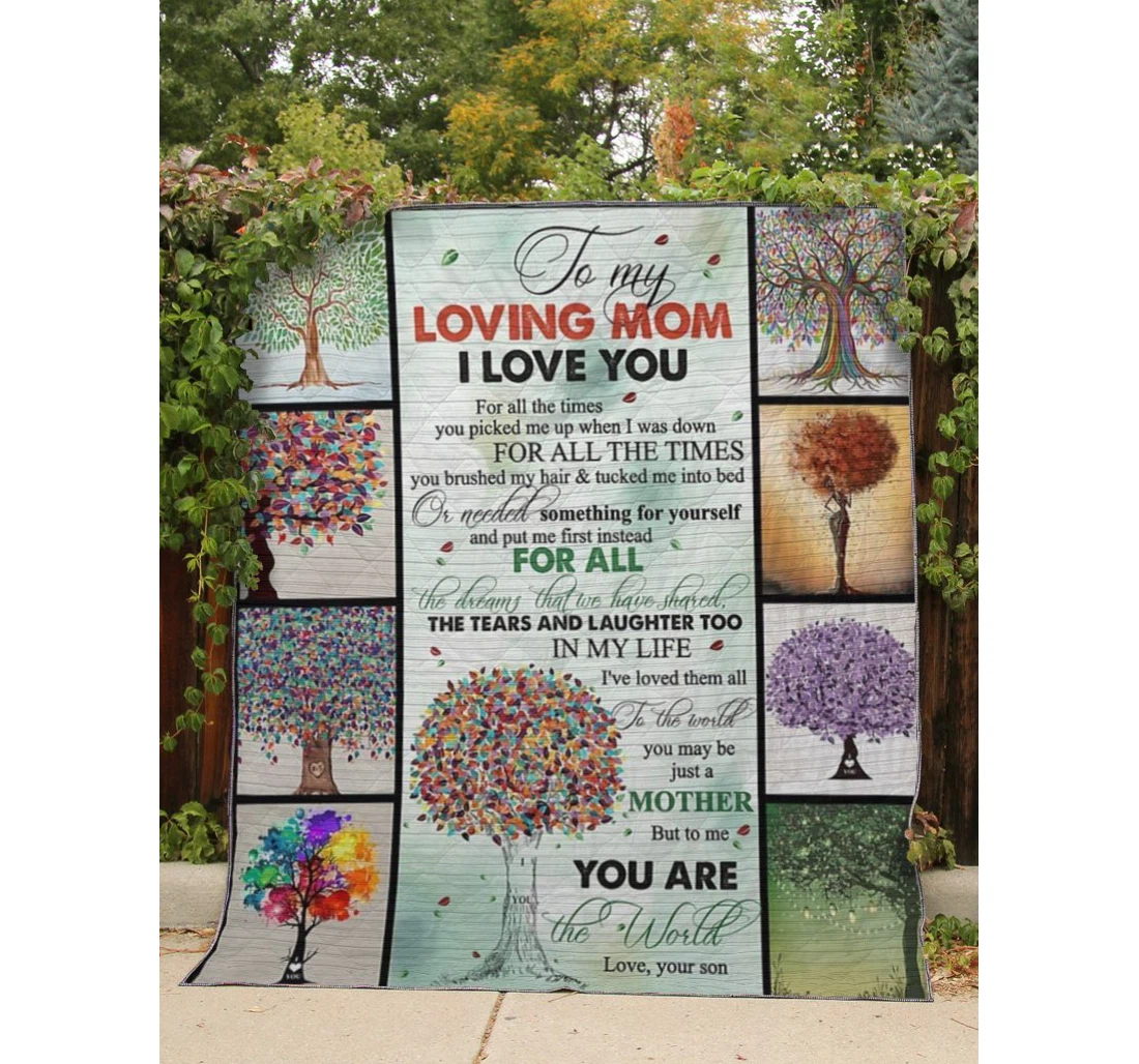 Throw Blanket, Quilt - To My Mom Family To My Mom You Are The World Sherpa Fleece