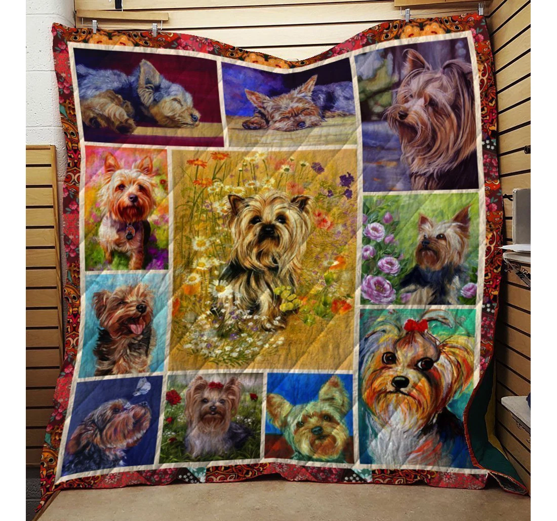 Throw Blanket, Quilt - Yorkshire Terrier Yorkshire In The Flower Garden Sherpa Fleece