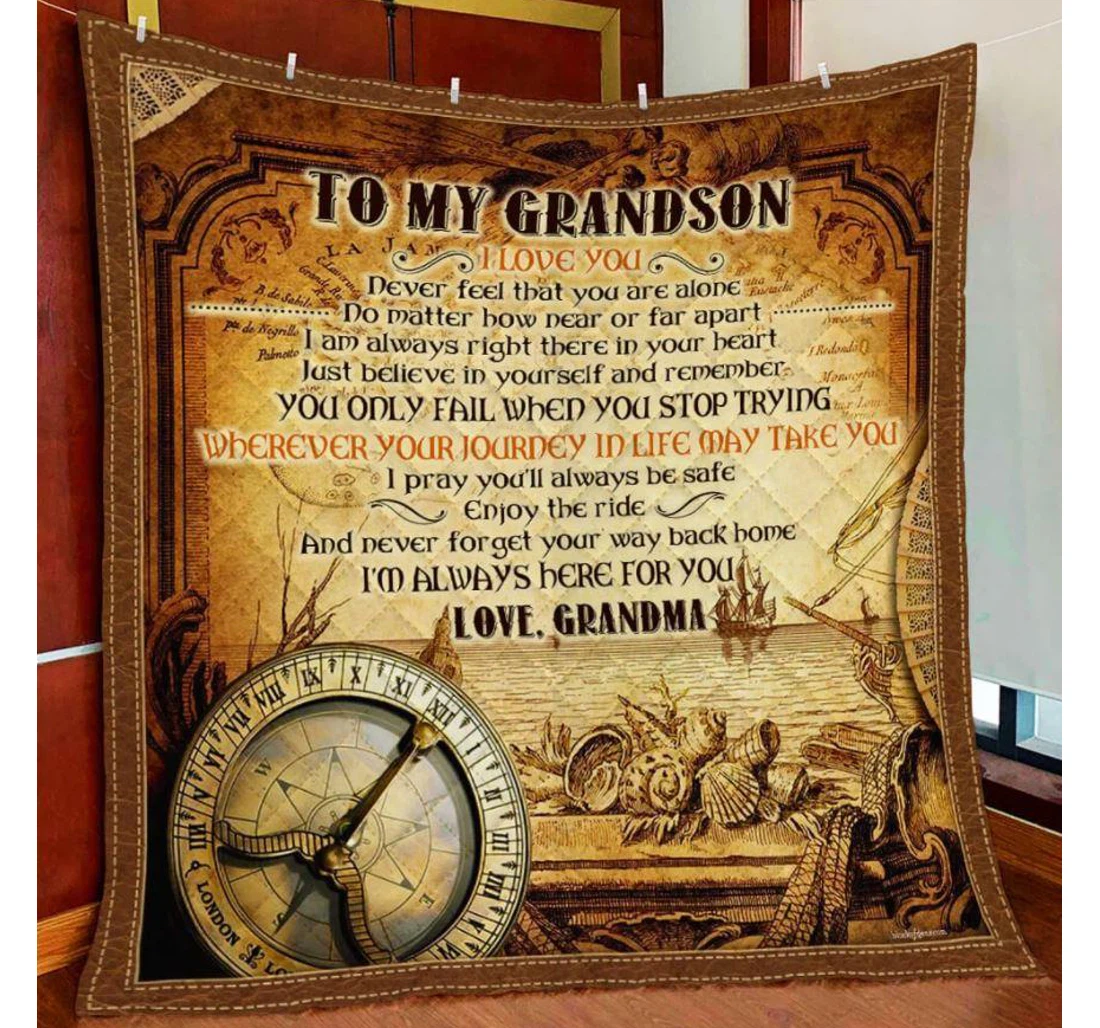 Throw Blanket, Quilt - To My Grandson Family To My Grandson Wherever Your Journey Sherpa Fleece