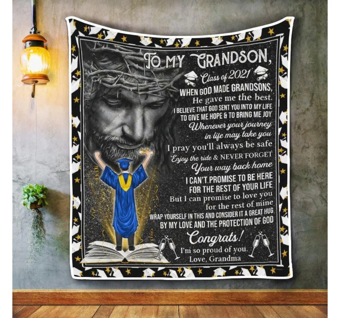 Throw Blanket, Quilt - To My Grandson Family When God Made Grandson Sherpa Fleece