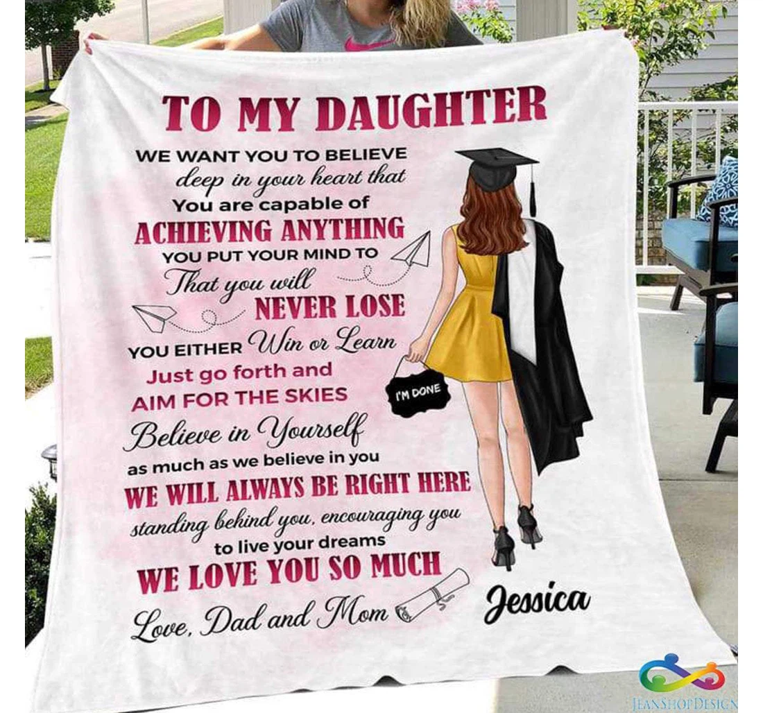 Throw Blanket, Quilt - Family To My Daughter You Are Capable Of Achieving Anything Sherpa Fleece