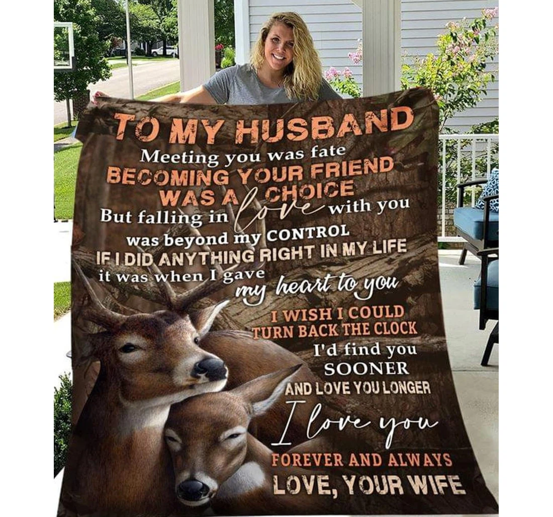 Throw Blanket, Quilt - Personalized To My Husband Deer Meeting You Was A Fate Sherpa Fleece