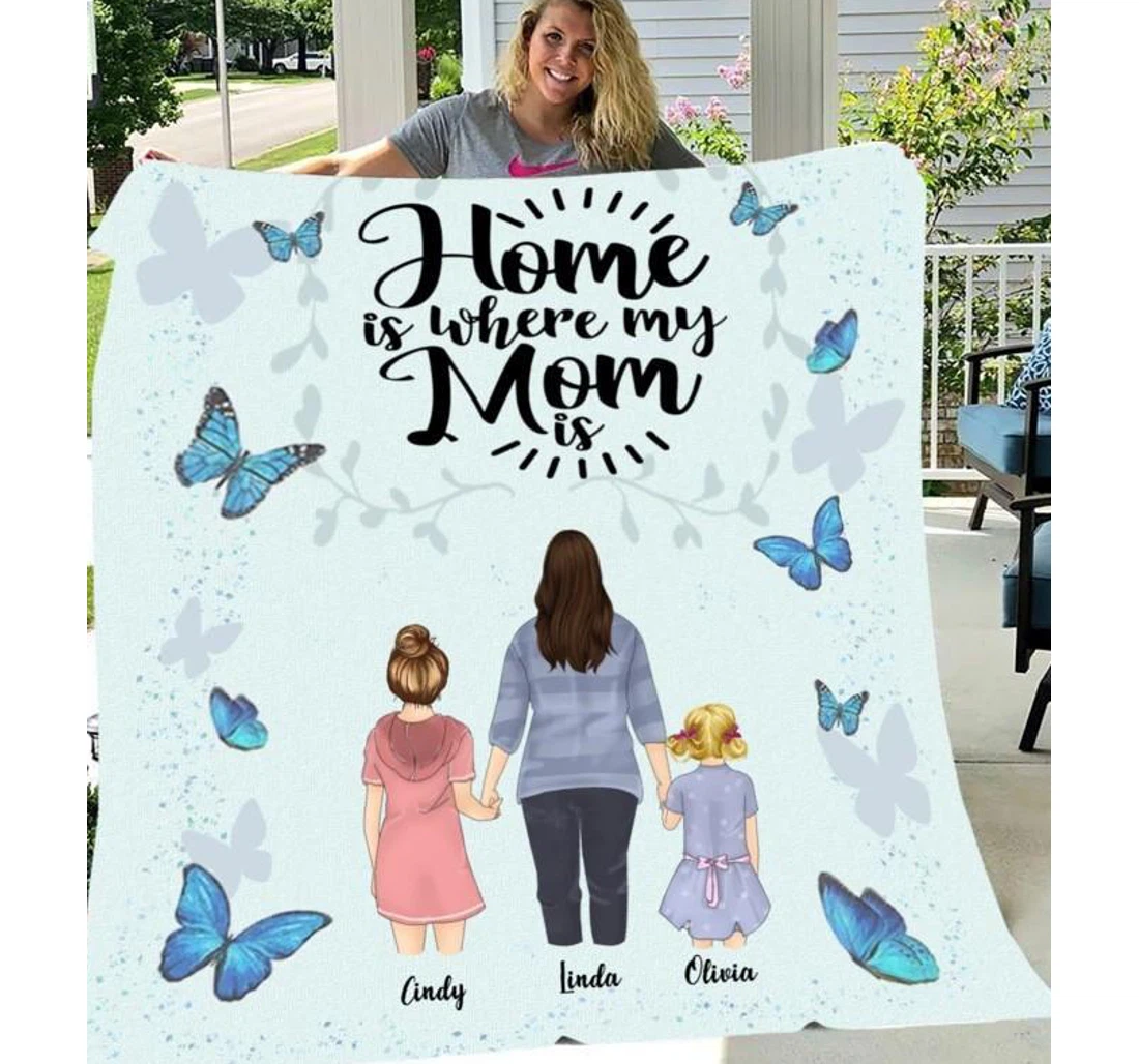 Throw Blanket, Quilt - Family Home Is Where My Mom Is Sherpa Fleece