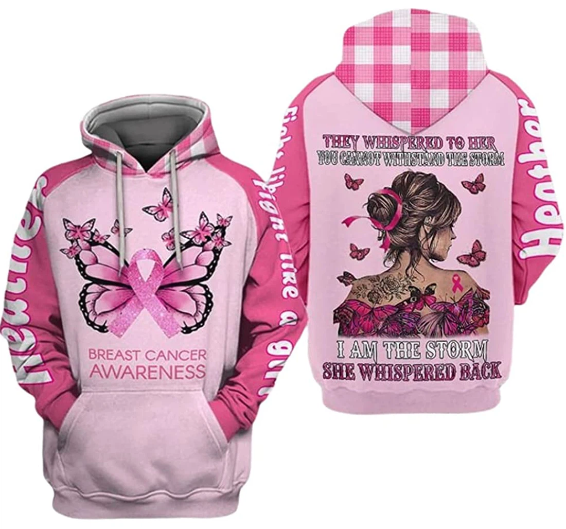 Personalized Name Breast Cancer Pink Girl And Butterfly Pattern I Am The Storm - 3D Printed Pullover Hoodie