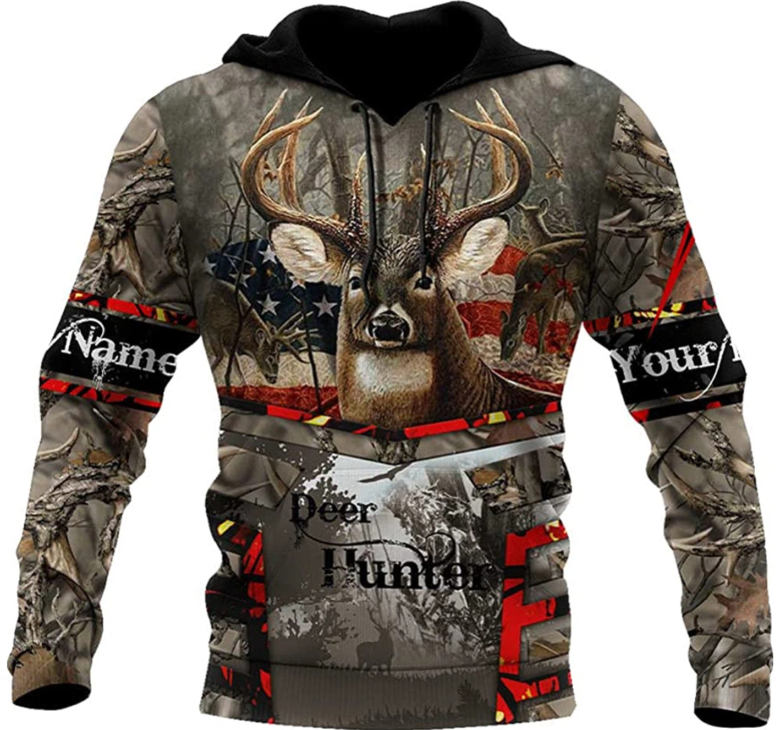 Personalized Name Deer Hunting Camo America Flag - 3D Printed Pullover Hoodie