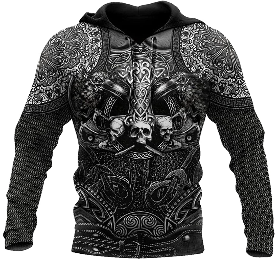 Personalized Name Viking Skull Pattern - 3D Printed Pullover Hoodie