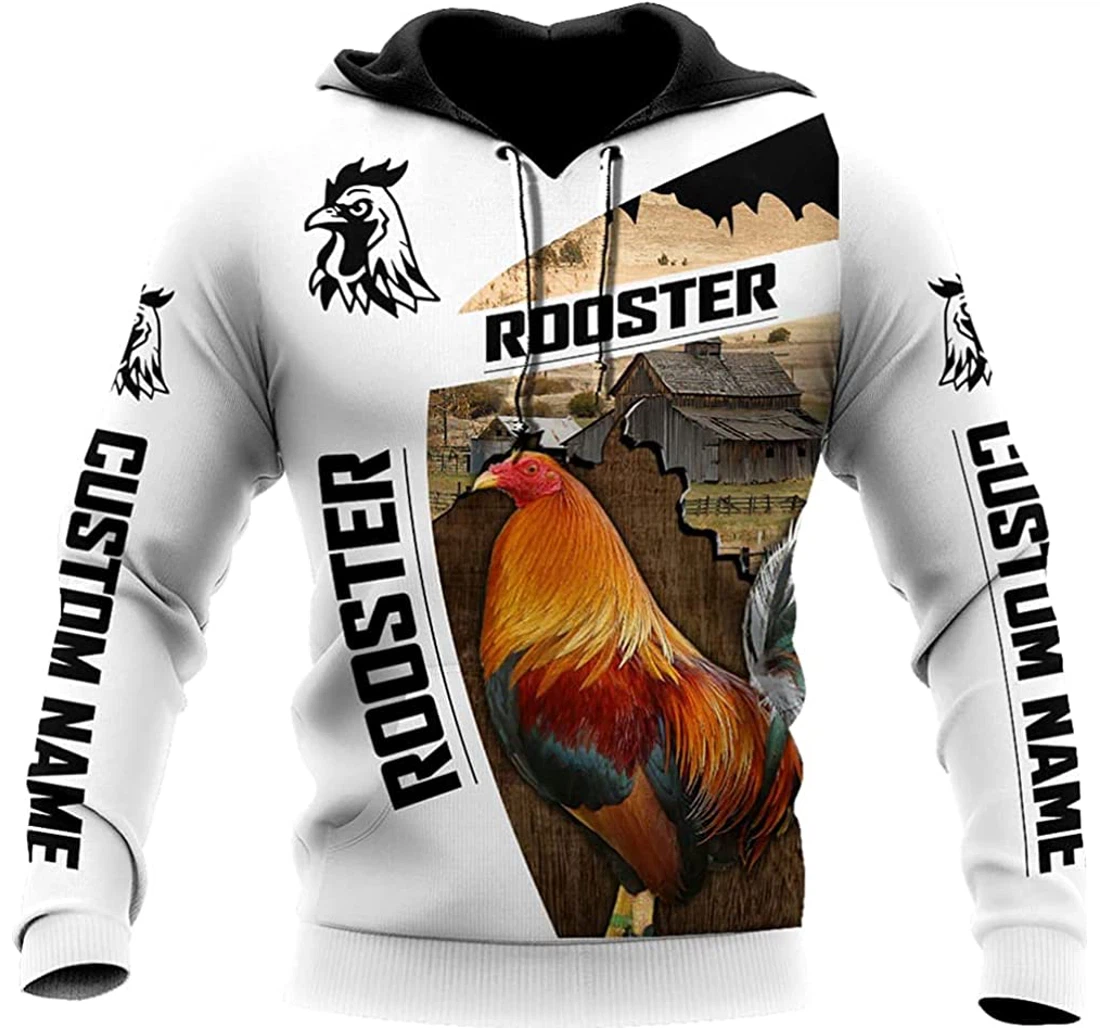 Personalized Name Rooster Chicken Farm White Background - 3D Printed Pullover Hoodie