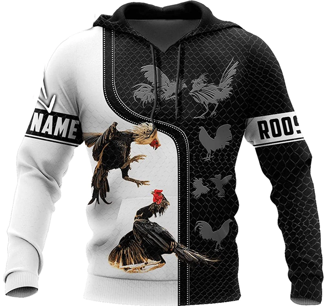 Personalized Name Rooster Fighting & White Background - 3D Printed Pullover Hoodie