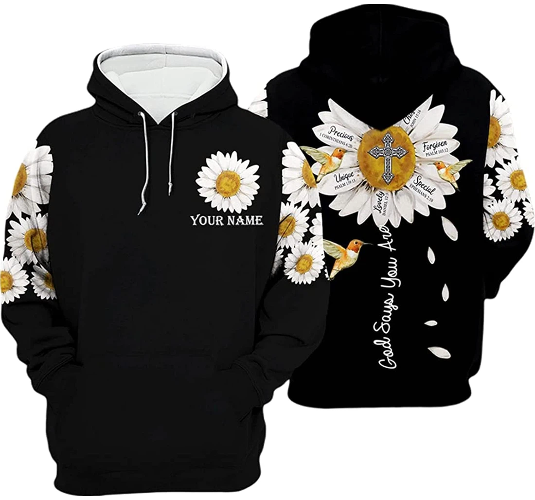 Personalized Name Hummingbird Flower God Says You Are - 3D Printed Pullover Hoodie