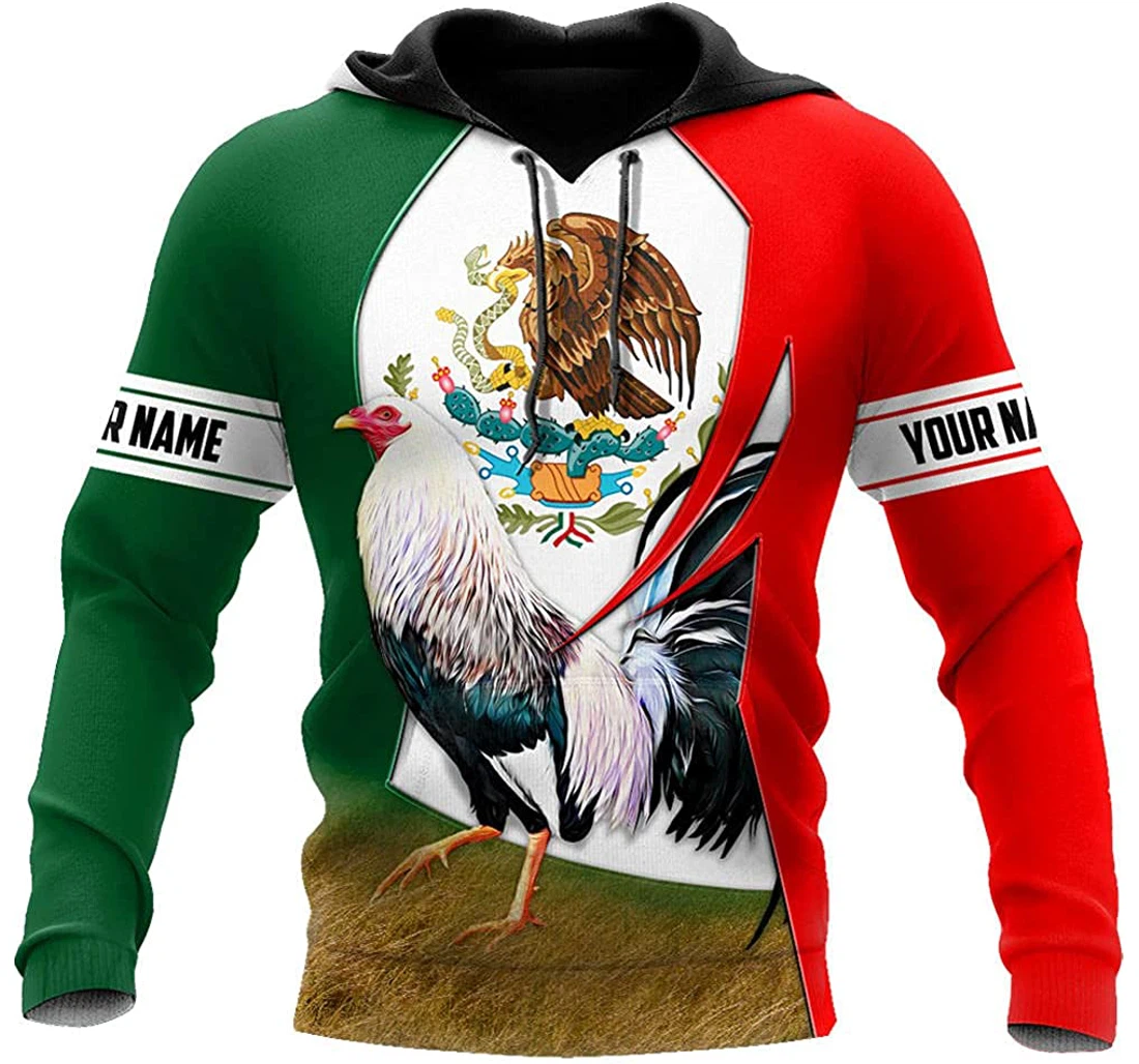 Personalized Name Mexico Symbol Rooster Flag - 3D Printed Pullover Hoodie