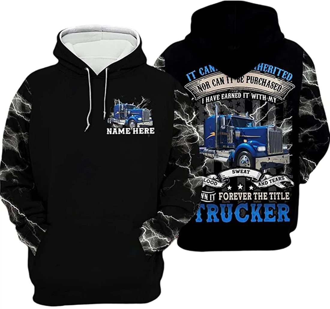 Personalized Name Trucker Blood Sweat And Tears Blue Truck - 3D Printed Pullover Hoodie