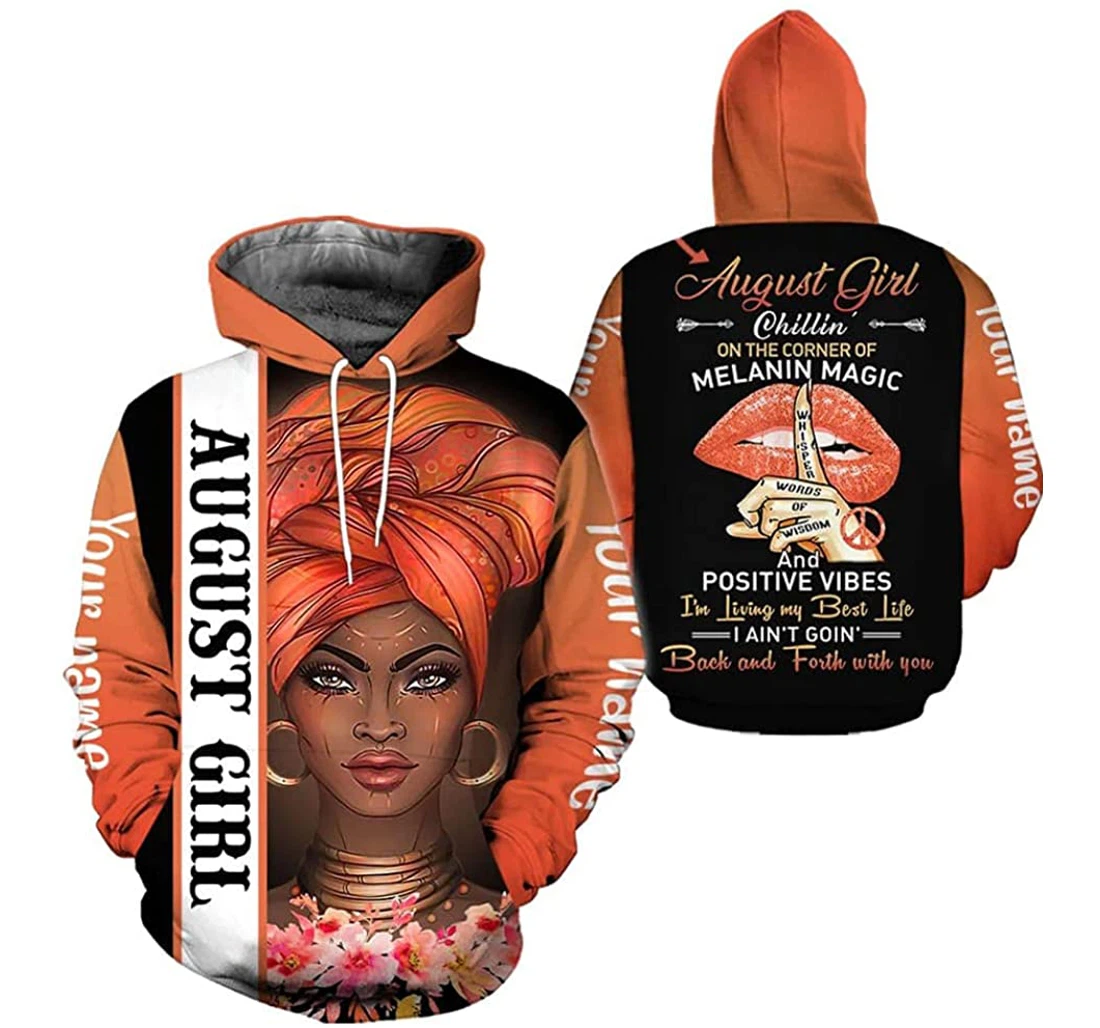 Personalized Name August Girl Chillin On The Corner Of Melanin Magic - 3D Printed Pullover Hoodie