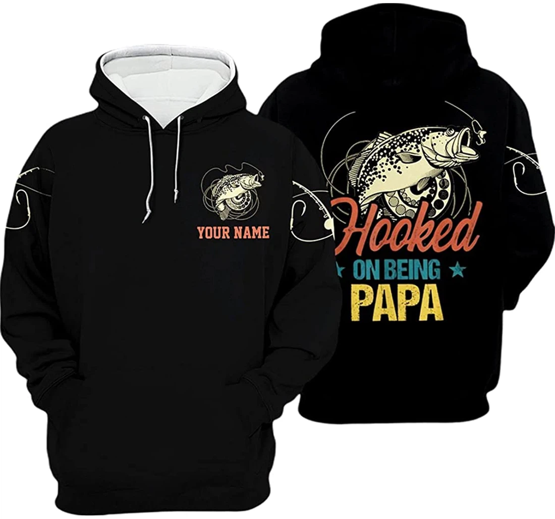 Personalized Name Dad Fishing Hooked On Being Papa - 3D Printed Pullover Hoodie