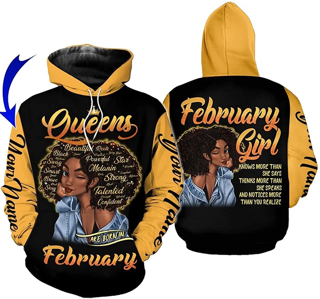 Personalized Name February Girl Knows More Than She Says Think More Than She Speaks - 3D Printed Pullover Hoodie