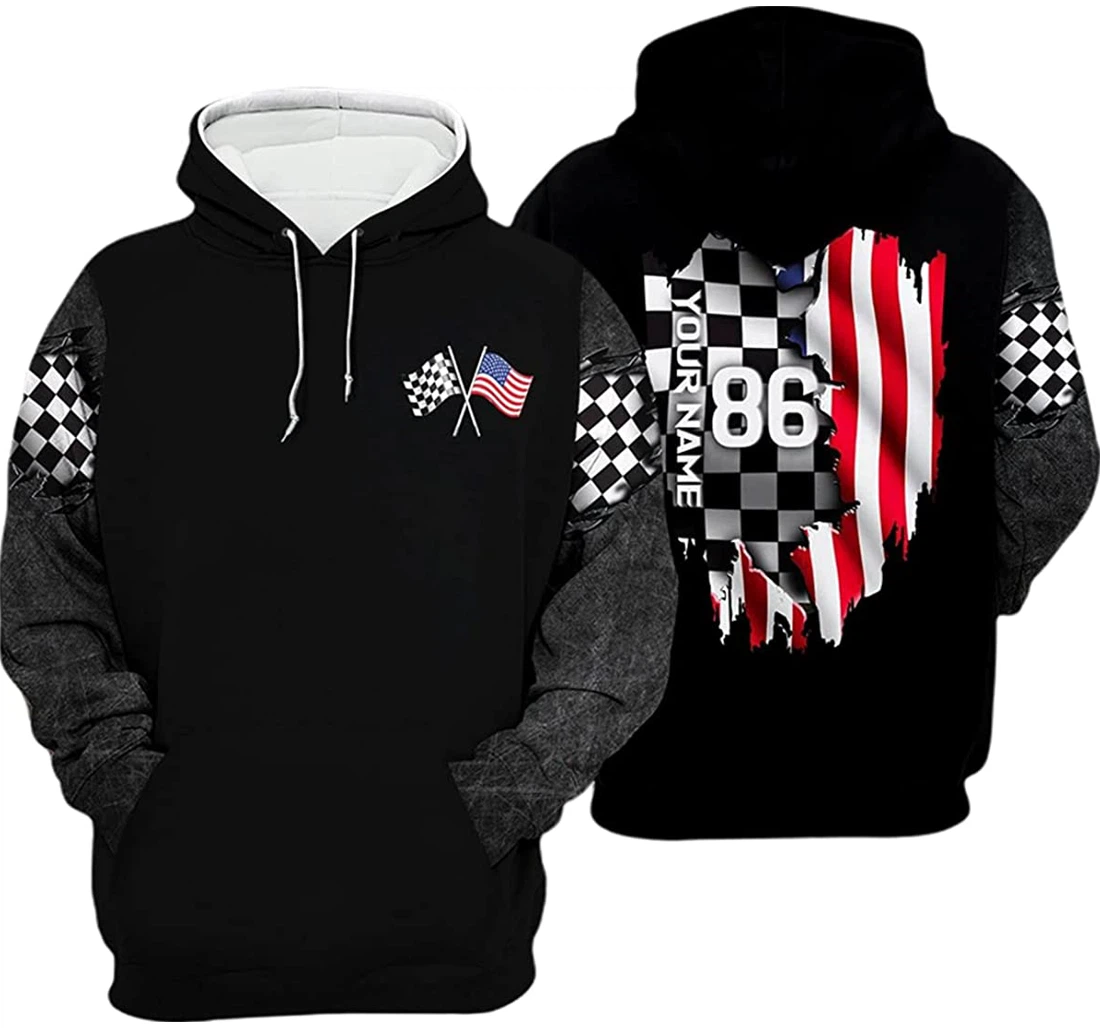 Personalized Name Us Racing American Flag - 3D Printed Pullover Hoodie