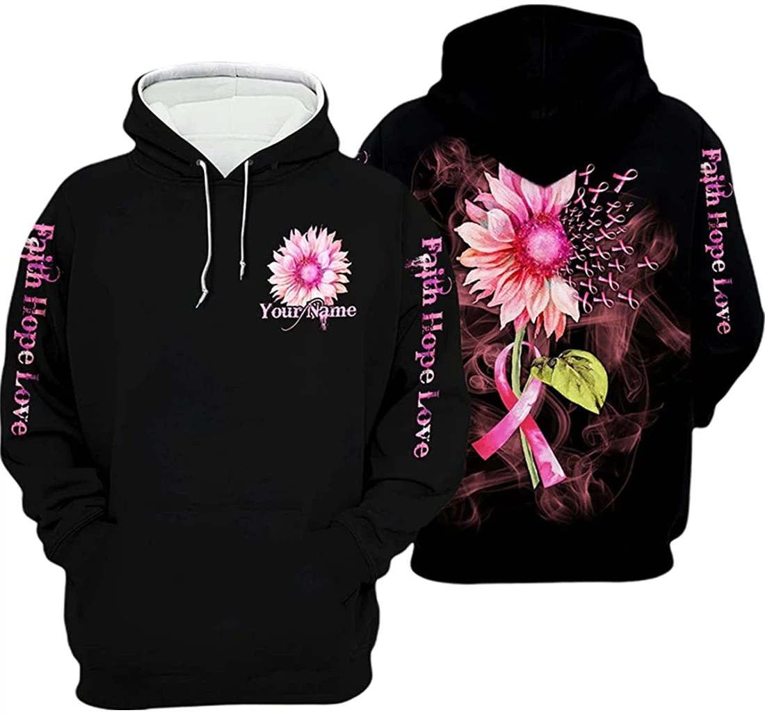 Personalized Name Breast Cancer Sunflower Faith Hope Love - 3D Printed Pullover Hoodie