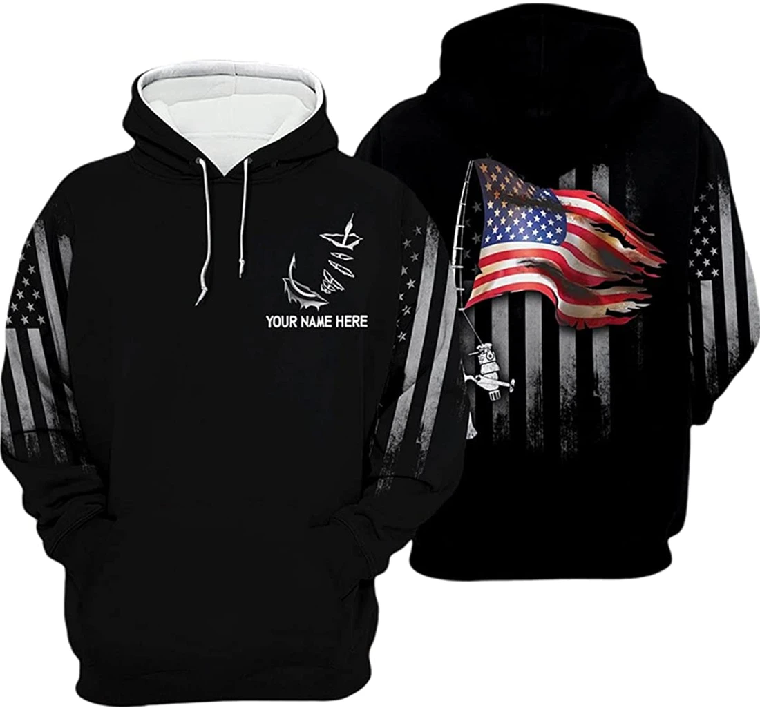 Personalized Name Fishing American Flag - 3D Printed Pullover Hoodie