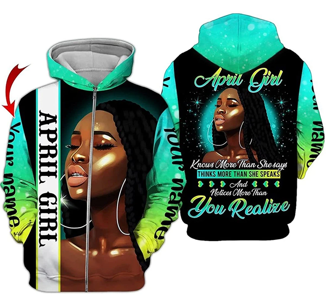 Personalized Name April Girl Knows More Than She Says Think More Than She Speaks - 3D Printed Pullover Hoodie